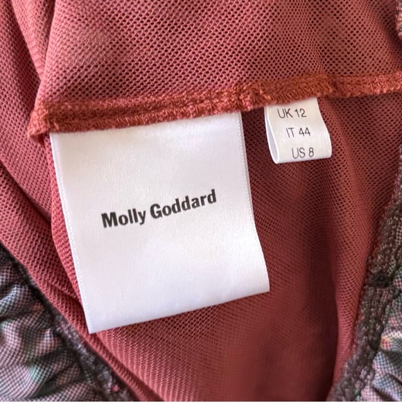 🆕 MOLLY GODDARD Nanette Floral Printed Mesh Midi Dress Brown Sz 8 US - Picture 6 of 8